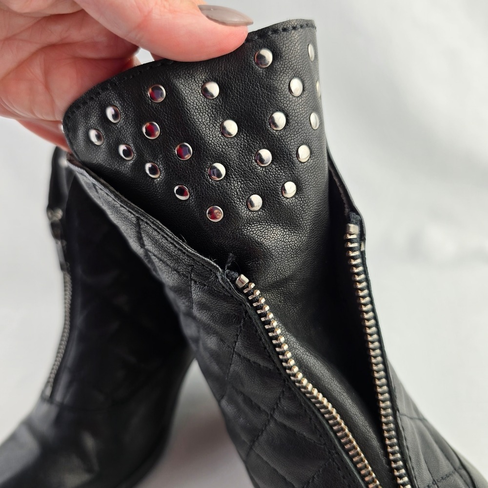 FIDJI Women's Black Quilted Silver Studded Leather Heeled Ankle Boots 40 - Picture 4 of 15